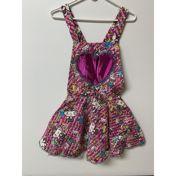 Hello Kitty Apron Womens Small Heart Lace Edge Bib Dress Handmade - Picture 4 of 13